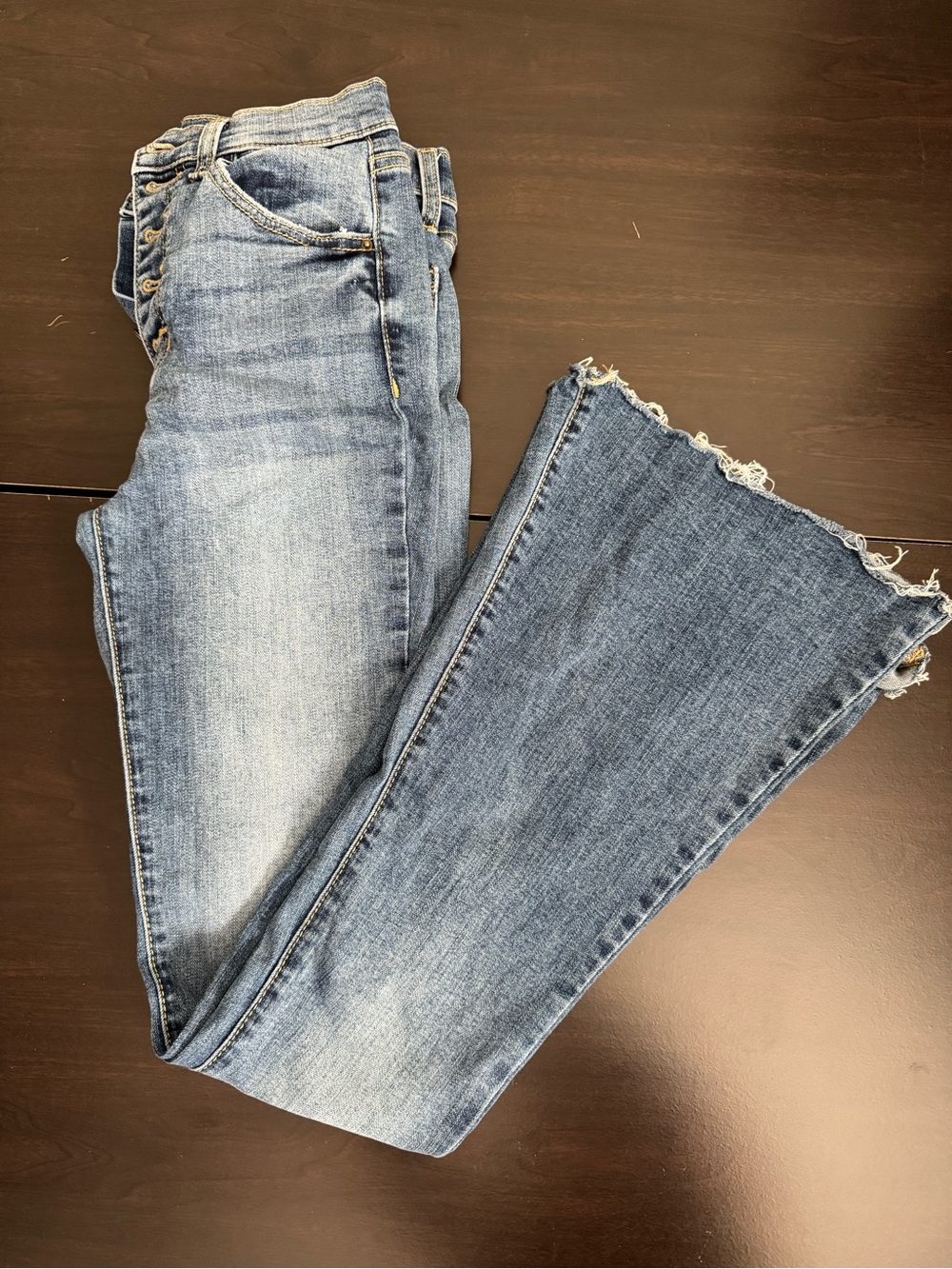 Sneak Peek Light Blue Frayed Hem Flare Jeans
